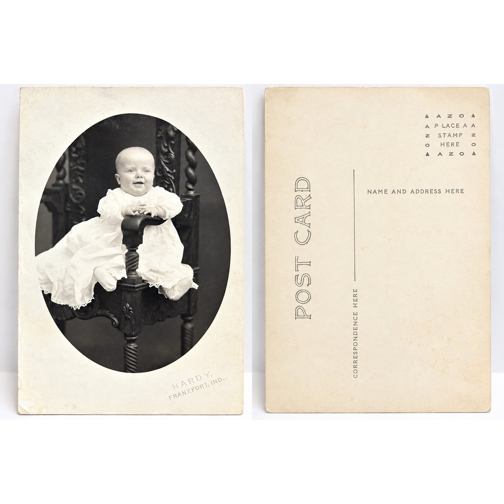 Antique RPPC Baby Portrait Hardy Studio Frankfort Indiana AZO Postcard 1907-1915